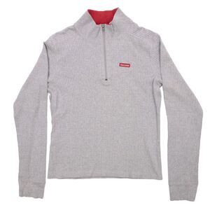 Vintage Abercrombie Fitch Muscle Sweater Men Medium 1/4 Zip Gray Ribbed USA Made